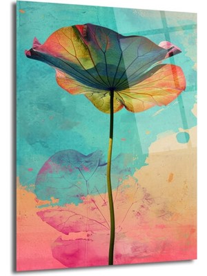 GLAZELLA Canlı Renklerle Lotus Yaprağı Cam Tablo | Modern Sanat Duvar Dekoru