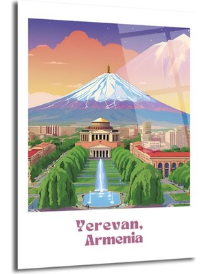 GLAZELLA Erivan Ermenistan Şehir Manzarası ve Ararat Dağı Cam Tablo