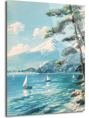 GLAZELLA Fuji Dağı ve Sakin Koy: Japon Esintileri Cam Tablo