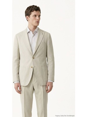 Bej Düz Zeroweight Slim Fit %100 Keten Takım Elbise