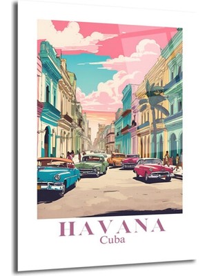 GLAZELLA Havana Rüyası Retro Cam Tablo - Küba Sokakları Sanatı