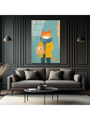 GLAZELLA Sevimli Postacı Kedi Modern Sanat Cam Tablo