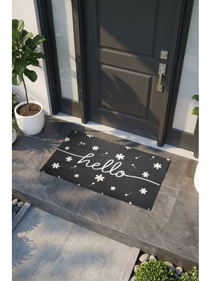 Vitali Home Charm Siyah Beyaz Hello Paspas Dış Kapı Paspası Kıl Kapı Önü Paspası 2006