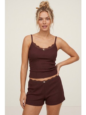 Siyah İnci Mürdüm Dantelli Bürümcük-Krınkıl Ip Askılı Şortlu Pijama Takım 8060