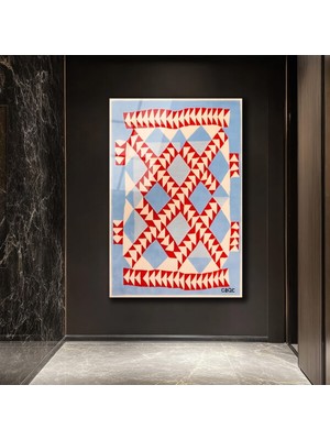 GLAZELLA Geometrik Desenli Mavi Kırmızı Modern Cam Tablo