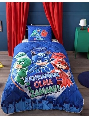 Taç Lisanslı Pj Masks Pamuk Yorgan Seti Tek Kişilik (Dolgulu Yastık Hediyeli)