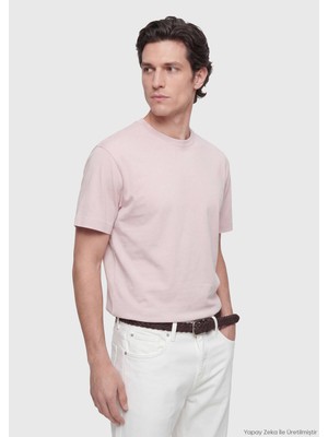 Pembe Düz Bisiklet Yaka %100 Pamuk T-Shirt