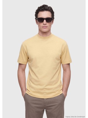 Safran Düz Bisiklet Yaka %100 Pamuk T-Shirt