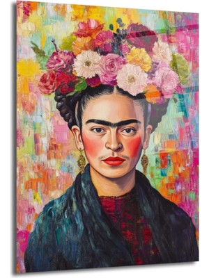 GLAZELLA Frida Kahlo Çiçekli Taç Portresi Modern Cam Tablo