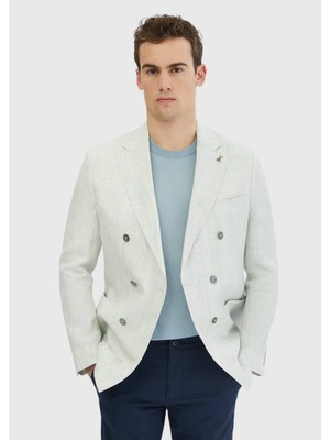 Açık Gri Desenli Zeroweight Slim Fit %100 Keten Ceket