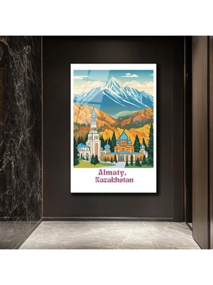 GLAZELLA Almatı Kazakistan Karlı Dağlar Manzaralı Modern Cam Tablo