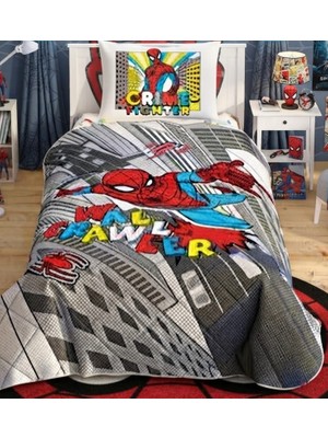Taç Lisanslı Spiderman Wall Crawler Yorgan Seti Tek Kişilik (Dolgulu Yastık Hediyeli)