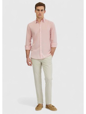 Ramsey Pembe Düz Casual Fit Uzun Dokuma Casual %100 Pamuk Gömlek
