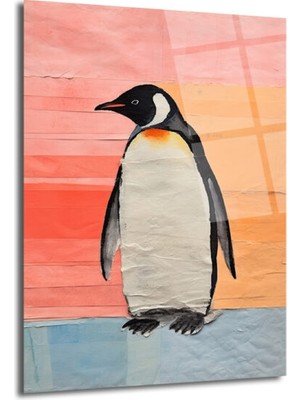 GLAZELLA Neşeli Penguen Cam Tablo: Modern Sanat ve Renklerin Dansı