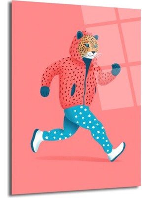 GLAZELLA Koşan Leopar Figürlü Modern Cam Tablo