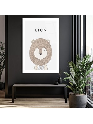 GLAZELLA Minimalist Sevimli Aslan Illüstrasyon Cam Tablo