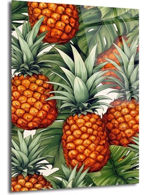 GLAZELLA Egzotik Ananas ve Tropikal Yapraklar Cam Tablo - Canlı Duvar Sanatı