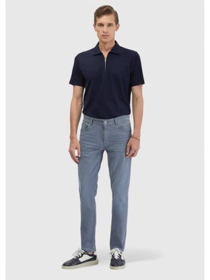 Lacivert Jakarlı Polo Yaka %100 Pamuk T-Shirt