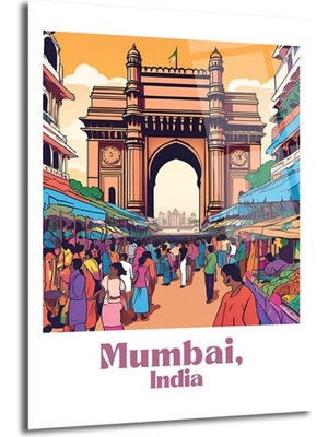 GLAZELLA Mumbai Pazarı Enerjisi Cam Tablo | Hindistan Seyahat Sanatı