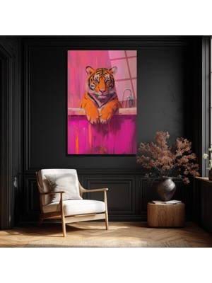 GLAZELLA Banyodaki Kaplan Sanat Eseri: Pembe Tonlarda Cesur Cam Tablo