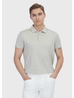Bej Düz Polo Yaka %100 Pamuk T-Shirt