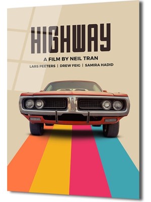 GLAZELLA Hıghway Film Afişi Temalı Klasik Araba Cam Tablo