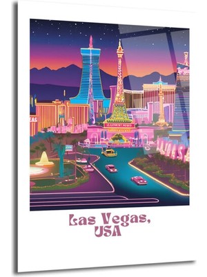 GLAZELLA Las Vegas'ın Büyüsü Cam Tablo | Şehir Manzarası Duvar Sanatı