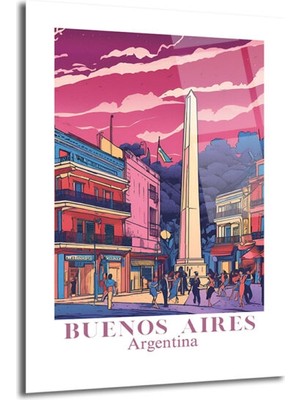 GLAZELLA Buenos Aires Obelisco Canlı Şehir Manzarası Cam Tablo