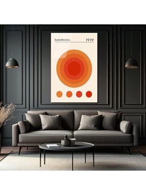 GLAZELLA Bauhaus 1919 Güneş Desenli Turuncu Cam Tablo