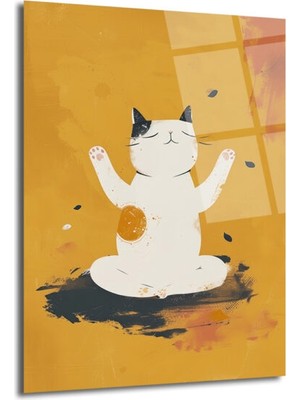 GLAZELLA Zen Kedi Meditasyon Temalı Modern Cam Tablo