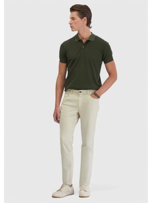 Bej Düz Dokuma Slim Fit Casual Keten Karışımlı Pantolon
