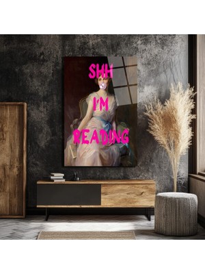 GLAZELLA Shh I'm Readıng Temalı Modern Klasik Cam Tablo