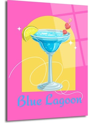 GLAZELLA Blue Lagoon Kokteyl Temalı Canlı Renkler Cam Tablo