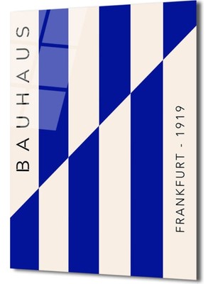 GLAZELLA Bauhaus Esintili Mavi Çizgili Modern Cam Tablo