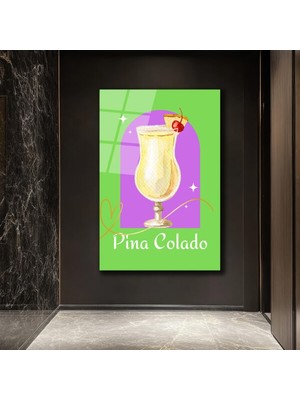 GLAZELLA Pina Colada Tropikal Kokteyl Sanatı Cam Tablo