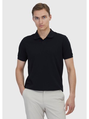 Siyah Düz Polo Yaka %100 Pamuk T-Shirt