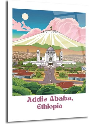 GLAZELLA Addis Ababa Manzarası Cam Tablo - Etiyopya Şehir Sanatı