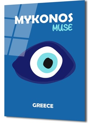 GLAZELLA Mykonos Muse Nazar Boncuğu Temalı Mavi Cam Tablo