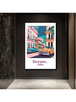 GLAZELLA Havana Rüyası: Vintage Küba Sokakları Cam Tablo