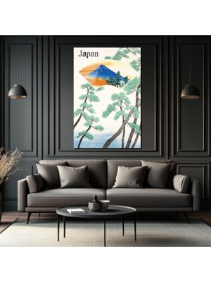 GLAZELLA Japonya Fuji Dağı ve Çam Ağaçları Temalı Sanatsal Cam Tablo