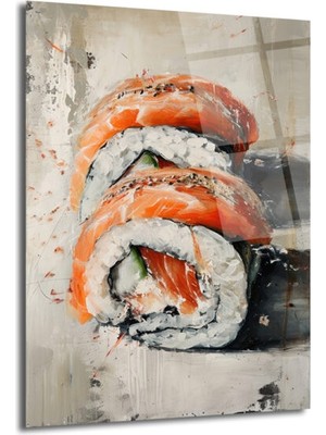 GLAZELLA Somon Sushi Modern Sanat Cam Tablo - Japon Lezzeti Duvarınızda