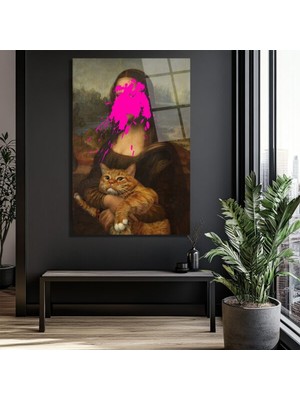 GLAZELLA Asi Mona Lisa ve Kedi Pop Art Cam Tablo