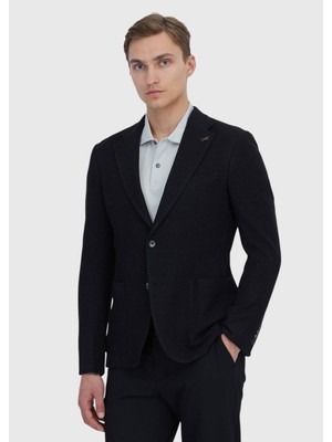 Siyah Düz Shirt Shoulder Slim Fit Pamuk Karışımlı Örme Ceket