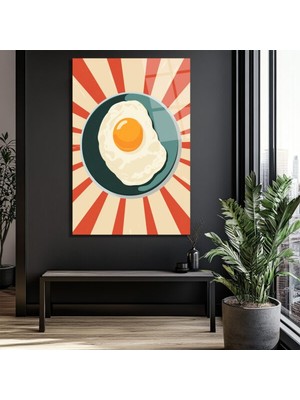 GLAZELLA Retro Saç Yumurta Cam Tablo - Neşeli Kahvaltı Sanatı