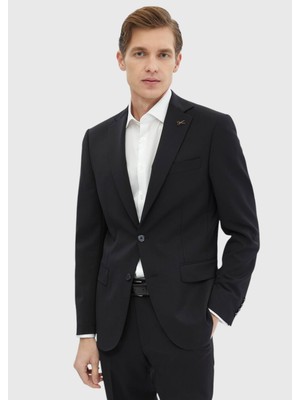 Siyah Düz Modern Fit %100 Yün Takım Elbise