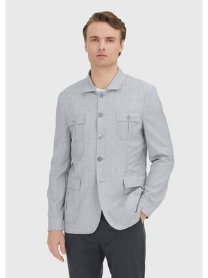 Ramsey Açık Gri Düz Shirt Shoulder Slim Fit %100 Yün Ceket