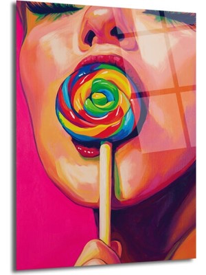 GLAZELLA Gökkuşağı Lolipoplu Pop Art Kadın Cam Tablo - Canlı Renklerin Dansı