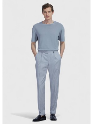 Ramsey Açık Gri Düz Dokuma Regular Fit Casual %100 Yün Pantolon