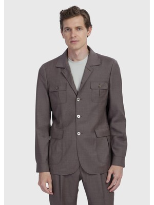 Açık Kahve Düz Shirt Shoulder Slim Fit %100 Yün Ceket