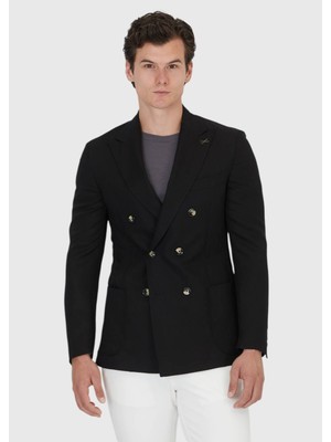 Ramsey Siyah Zeroweight Slim Fit Keten Karışımlı Ceket
